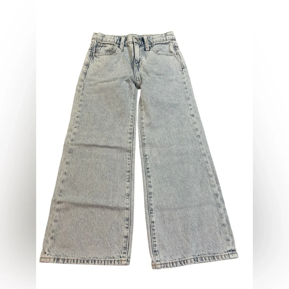 Old Navy High Rise Baggy Wide Leg Light Wash Blue Denim Jeans Girls size 8